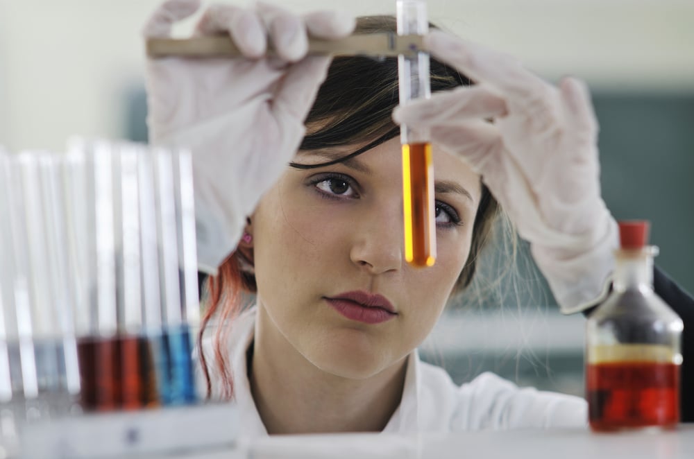 science chemistry classes with young student woman in laboratory